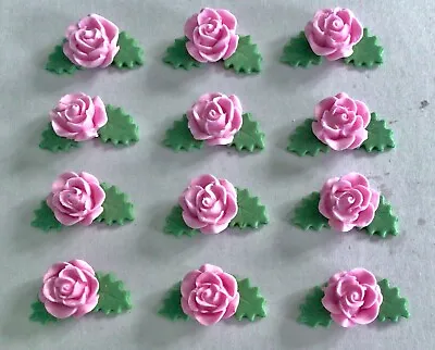 Edible Sugar Icing Roses Leaves Flowers  Cup Cake Toppers Decorations • £5.75