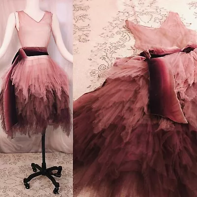 1920s High Fashion Tulle Chiffon Ombre Pink To Mauve Sheer Dress Gown Petal Tutu • $420