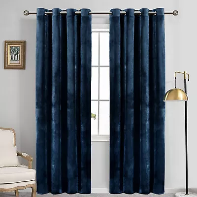Crushed Velvet Blackout Curtains Eyelet Ring Top Ready Made Lined Pair Curtains • £3.51