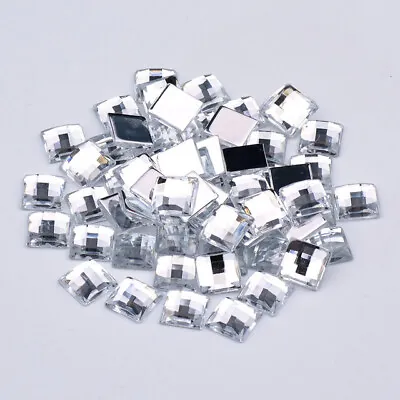 Crystals Flatback Rhinestones Glue On Acrylic Stones SQUARE  CLEAR - 8 MM • £3.98