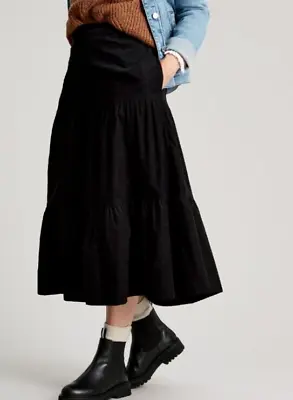 JOULES Women's Isabel Tiered Cord Skirt Size  10 14 & 18 Black NEW FREEPOST OD08 • £24.99