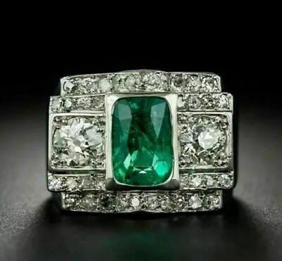 2.72Ct Simulated Emerald Wonderful Wedding Bezel Set Men's Ring 14K White Gold • $305.61