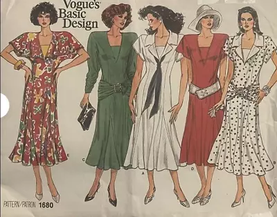 VOGUE Basic Design 1680 MISSES' SIZE 14-18 DRESSES SEWING PATTERN VINTAGE • $5.99