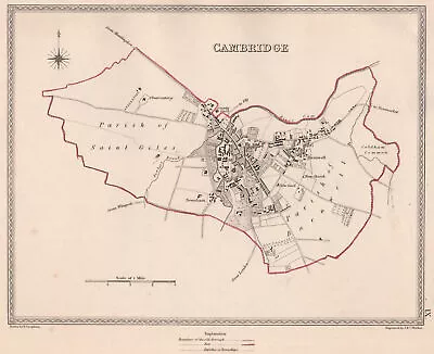 CAMBRIDGE Town & Borough Plan. Cambridgeshire. CREIGHTON/WALKER 1835 Old Map • £16