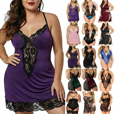 Women Sexy Lingerie Babydoll Nightdress Bodysuit Nightwear Underwear Plus Size ~ • £6.59