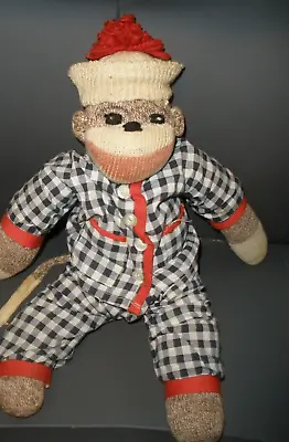 £22.38 • Buy Vintage Handmade Sock Monkey With Plaid Outfit 15  (P56)