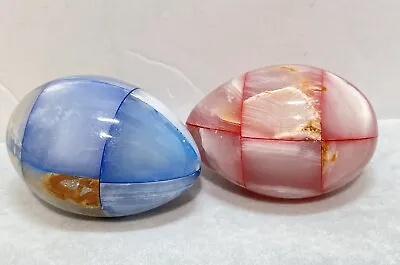 2 Vintage Onyx Marble Eggs Pink And Blue Patchwork 2.5” • $12.75