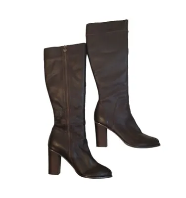 Max Studio Knee High Sock Boots Size 11 High Heels Leather Brown • $90