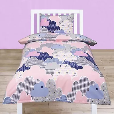 Pretty Clouds Geo Cot Bed Duvet Cover Pillowcase Set Soft 100% Cotton • £9.99