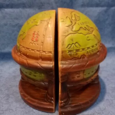 Vintage Old World Globe Book Ends Resin Made In Japan Set Of 2 • £24.05