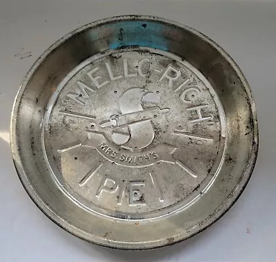 Vintage 9 1/2  Mello-Rich Mrs. Smith's Pie Vented Tin Embossed Primitive • $8