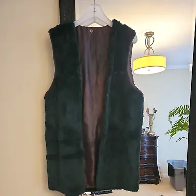 Women's Vintage Rabbit Fur  Vest SZ M Emerald Green inner Coat Liner Open Style • $45.50