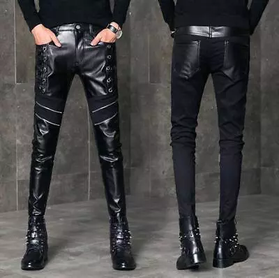 New Men's Faux Leather Straight Pants Motorcycle Resistant Casual PU Trousers • $28.66