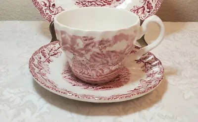 Vintage Myotts - Cup & Saucer - Staffordshire Country Life Pink English Scene • $10
