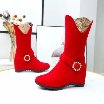 Womens Hidden Wedge Heel Side Zip Glitter Sequins Ankle Boots Shoes • $54.91