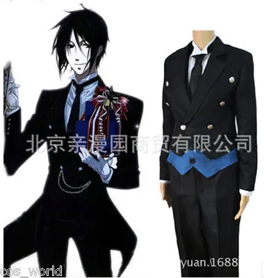 $43.28 • Buy Black Butler Kuroshitsuji Sebastian Michaelis Black Uniform Suit Cosplay Costume