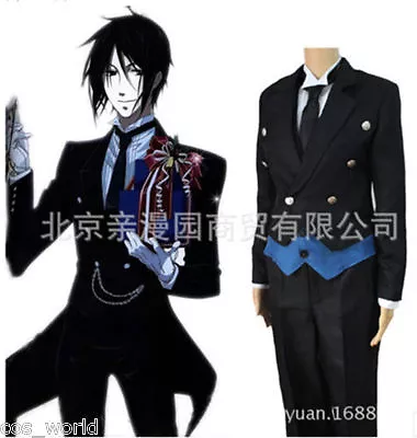 $42.31 • Buy Black Butler Kuroshitsuji Sebastian Michaelis Black Uniform Suit Cosplay Costume