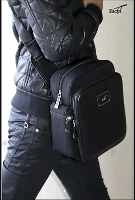 Small Bag For Mens Deluxe Leather & Nylon Travel Organizer Crossbody Vertical • $34.99