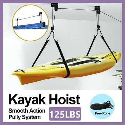 Kayak Hoist Pulley System Bike Lift Ceiling Garage Rack Storage 125LBS Capacity • $38.95