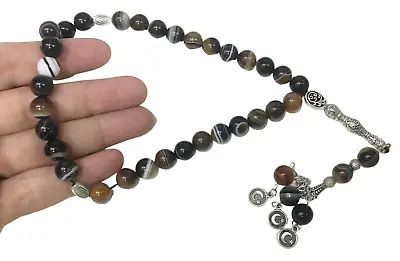 Prayer Beads Aqeeq Inlaid 33 Tasbih Islamic Masbaha Agate Rosary مسبحة عقيق • $59.99