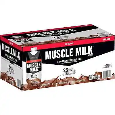 Muscle Milk Genuine Protein Shake Zero Sugar Chocolate 11 Oz 18 Ct 25g Protein • $49.99