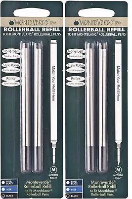 Monteverde Rollerball Refills To Fit Montblanc Capped Pens Medium M23 2 Packs • $14.95