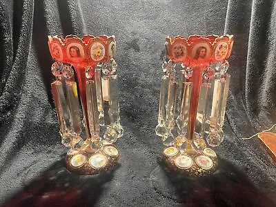 (1880s) Pair Of Highly Ornate Red Crystal Lusters - Moser - Fantastic Condition • $1999