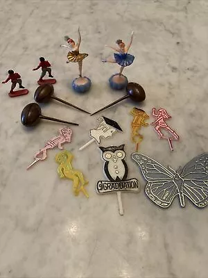 14-Vintage Cupcake Picks /Cake Toppers Lot Ballerina - Football Graduation • $9.99