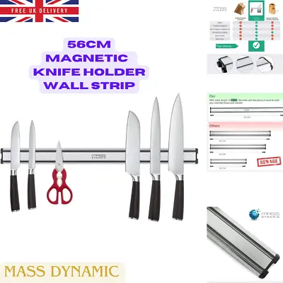 Magnetic Knife Holder Rack Storage Strip Kitchen Knives Bar (56cm) • £12.95