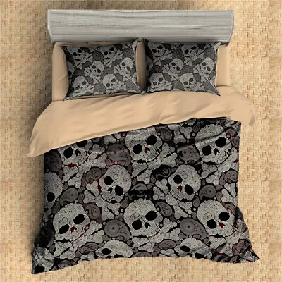 3D Skull Black Pattern Quilt Cover Set Bedding Sets Pillowcases 33 • $129.99