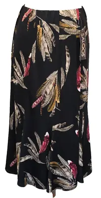 Saloos Skirt Black/Multi Feather Print Midi Elasticated Waist Lined New With Tag • £9.50