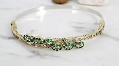 Turkish Emerald Bracelet  925 Sterling Silver Handmade Jewelry Bangle Cuff  • $40