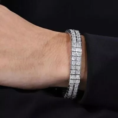 10 Ct Lab Created Diamond Men's Double Row Tennis Bracelet 14k White Gold Plated • $271.99