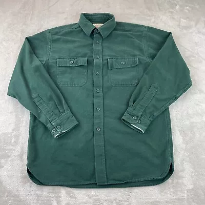 LL Bean Shirt Men Medium Chamois Cloth Long Sleeve WorkWear Distressed Cuffs • $24.88