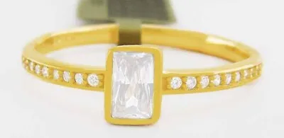 LAB CREATED 0.54 Cts WHITE SAPPHIRE RING .925 SILVER (YELLOW TONE) - NWT • $0.99