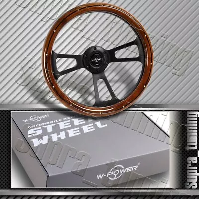 W-Power 13.5  Dark Wood Grip 6-Hole Black 3-Spoke Vintage Steering Wheel 343MM • $109.88