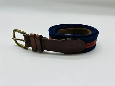 Lacoste Blue Burnt Orange Striped Belt Unisex Size 38/95 Logo Vintage • $24.99