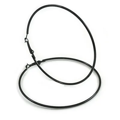 £8.90 • Buy 80mm D/ Black Enamel Slim Hoop Earrings/ Extra Large