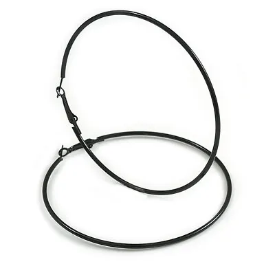 80mm D/ Black Enamel Slim Hoop Earrings/ Extra Large • £8.90