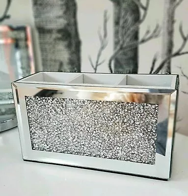 £12.99 • Buy New Silver Mirror Make Up Box Sparkle Ornament Bling Crushed Diamond Gift