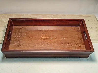 Mid Century 70's Barware Serving Tray Wood Handles Picture Frame Glass Bottom • $29.99