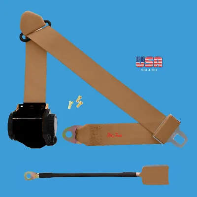 1 Kit Of 3 Point Universal Strap Retractable & Adjustable Safety Seat Belt Beige • $131