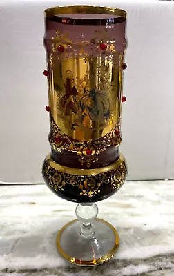 Antique Amethyst Luster Crystal Decorative Vase Goblet With Gold Trim 12 In Tall • $78.95