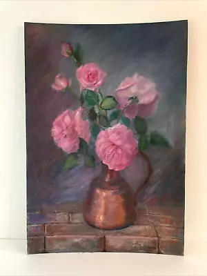 Vintage Original Pastel Pink Rose Still Life Painting 22x32  Mid Century Era • $155