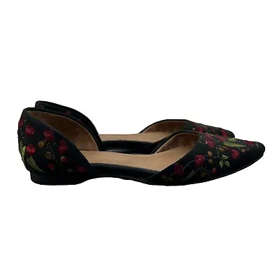 J Jill Shoe Womens 7.5 Black Floral Embroidered D'orsay Pointed Flat Leather • $25.45