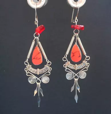 HYPNOTIC EYES Red Turquoise Boho Gypsy Gorgeous Chandelier Earrings • £12.30