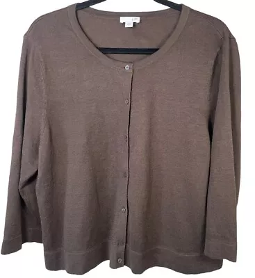 J. Jill Chocolate Linen Blend Button Up Cardigan Sweater Size Large • $19.54