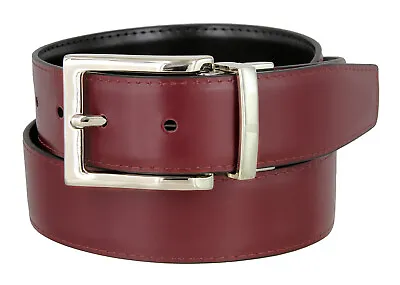  Reversible Belt Men's Belt Genuine Leather Silver Rotated Buckle 1-3/8  Wide • $18.95