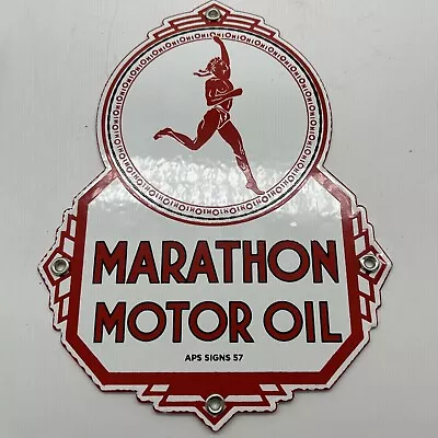 57 Die-cut Vintage Style ''marathon Motor Oil 10.5x7.5 Inch Porcelain Sign • $99
