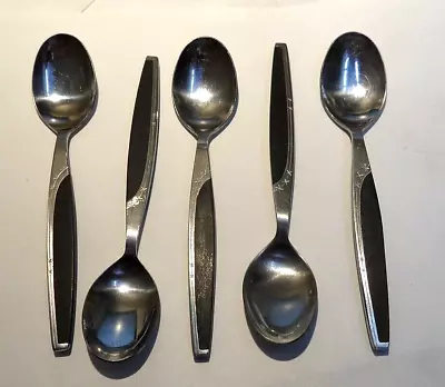 Vintage MCM Mar-Crest Ebony Elegance Teaspoon  Black Handle Japan Set 5 Atomic • $25